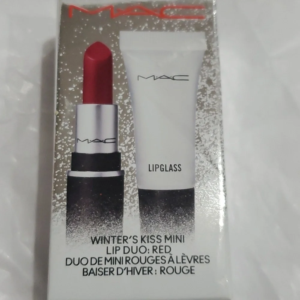 MAC cosmetics winter's kiss red matte lipstick‎ & lipglass mini lip duo new